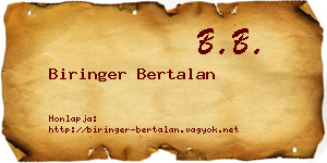 Biringer Bertalan névjegykártya